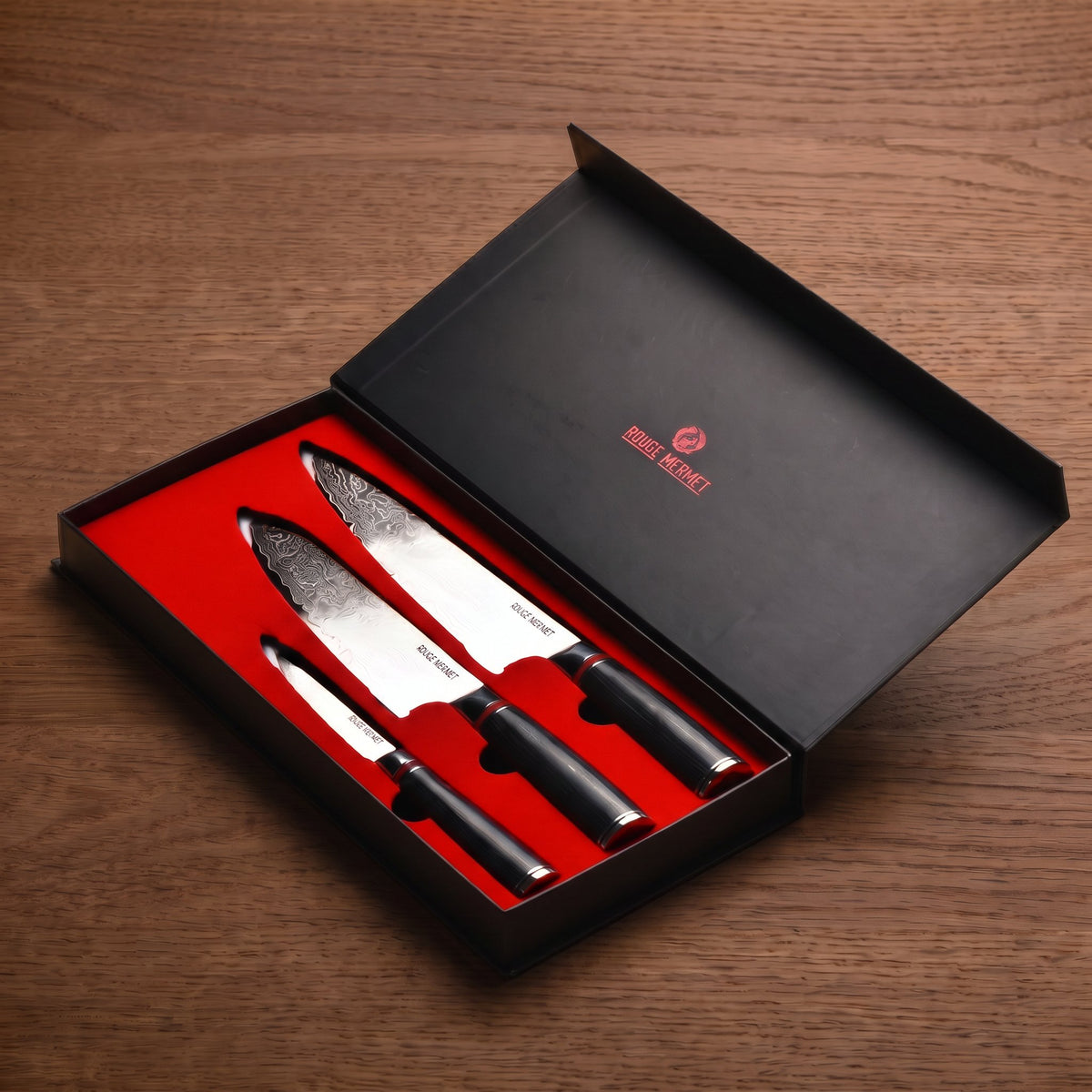 Set de 3 couteaux Rouge Mermet dans son coffret noir doublé de rouge